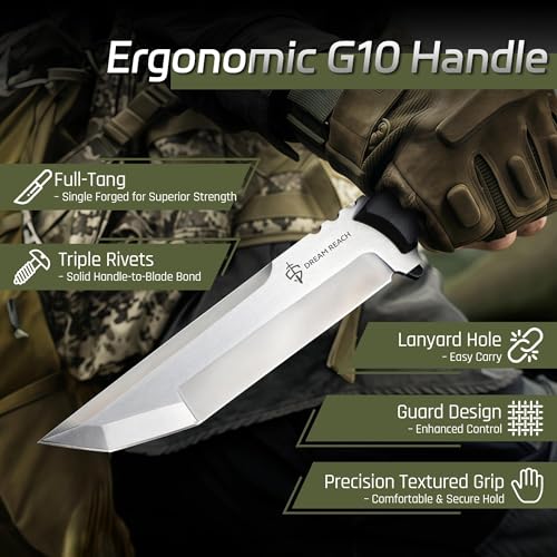 Dream Reach Fixed Blade Knife, Outdoor Survival Knife with Tactical Kydex Sheath, Horizontal Carry Knives with Ergonomic Handle, Bushcraft Knives for Camping Gardening Gift for Men - size: 7.5"