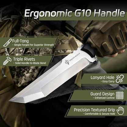 Dream Reach Fixed Blade Knife, Outdoor Survival Knife with Tactical Kydex Sheath, Horizontal Carry Knives with Ergonomic Handle, Bushcraft Knives for Camping Gardening Gift for Men - size: 7.5"
