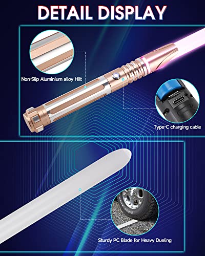 Dueling light saber , Motion Control Light Sabers for Adults,Smooth Swing Light Saber with 16 Sound Fonts ,RGB 12 Colors Changeable, Metal Hilt for Halloween Cosplay Party, Xmas Gift, Rose Gold,S9 - color: Rose Gold