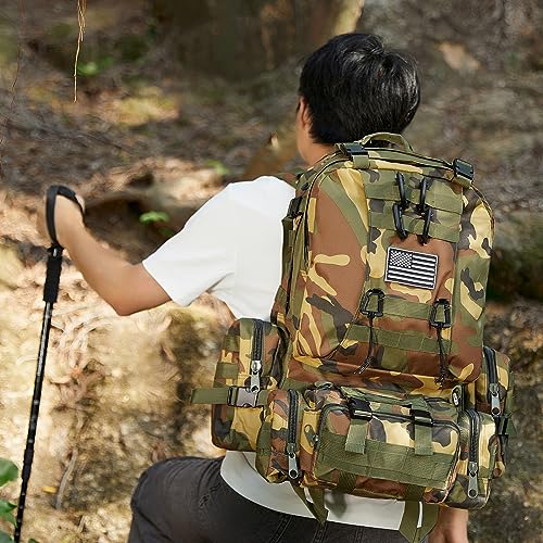 Large Military Tactical Backpack for Men, 40-50L Backpacks for Women, Bug out Bag Army 3 Days Assault Pack Bags Rucksack with Molle System - color: Jungle Camouflage