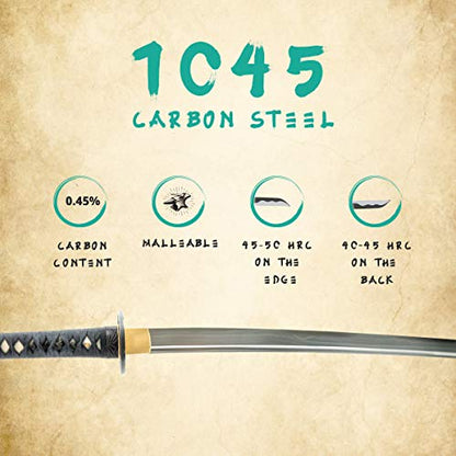 Hand Forged 1045 Carbon Steel Bamboo Leaf Katana Full Tang Sword