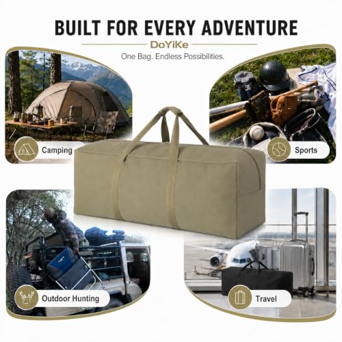 DoYiKe Extra Large Canvas Duffle Bag for Travel Heavy Duty Military Duffel - color: SOArmygreen, size: 150L