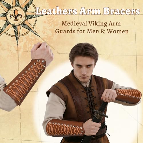1 Pair Leather Arm Guards Medieval Accessories for Theme Activity - color: Brown-02