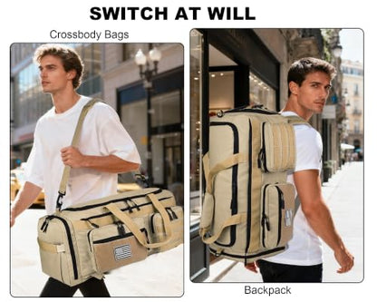 LHI 50L Tactical Duffle Bag for Men, 3-in-1 Gym Duffle and Backpack, Shoe Compartment, Laptop Sleeve and MOLLE, Carry-On Travel Weekender and Overnight Bag – Milky White - color: Milky White