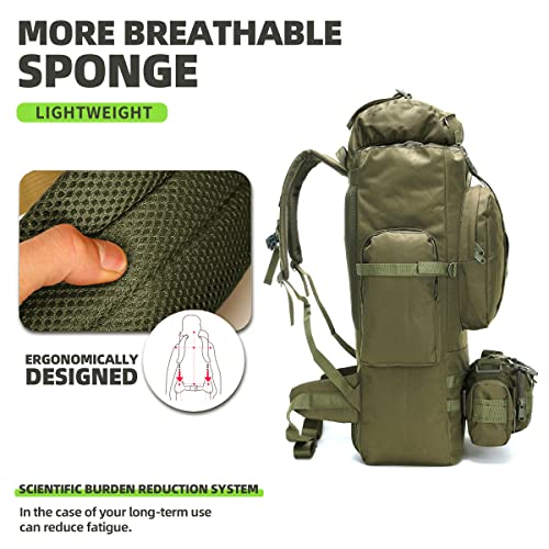 King'sGuard 100L Camping Hiking Backpack Molle Rucksack Military Camping Backpacking Daypack - color: Armygreen
