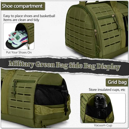GMAK Military Tactical Duffle Bag for Men, 40L Sports Gym Bag Carry on Bag - color: Army Green
