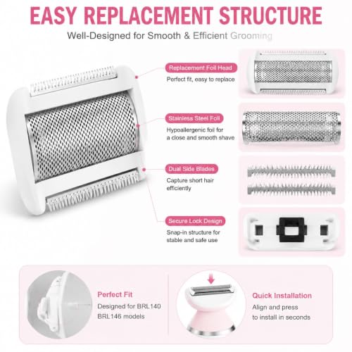 Replacement Shaver Head Foil Blade, Stainless Steel Electric Razor Replacement Head for Women, Compatible with BRL140 BRL146 Models, Wet Dry Trimmer Head for Face and Body Hair Removal
