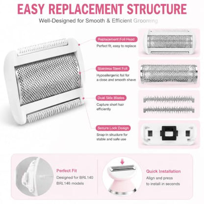 Replacement Shaver Head Foil Blade, Stainless Steel Electric Razor Replacement Head for Women, Compatible with BRL140 BRL146 Models, Wet Dry Trimmer Head for Face and Body Hair Removal