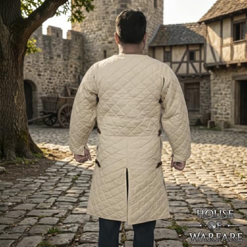 Medieval Gambeson Men Jacket | Padded Gambeson Coat 13th Century 2-Layer – Quilted Cotton Arming Wear - color: Ecru, size: Small