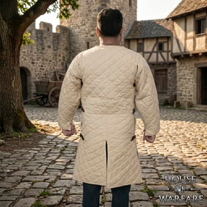 Medieval Gambeson Men Jacket | Padded Gambeson Coat 13th Century 2-Layer – Quilted Cotton Arming Wear - color: Ecru, size: Small