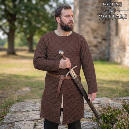 Medieval Gambeson Men Jacket | Padded Gambeson Coat 13th Century 2-Layer – Quilted Cotton Arming Wear - color: Brown, size: Medium