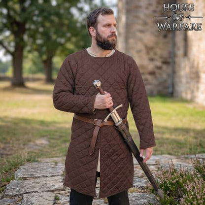Medieval Gambeson Men Jacket | Padded Gambeson Coat 13th Century 2-Layer – Quilted Cotton Arming Wear - color: Brown, size: Medium