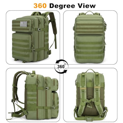 45L Large Tactical Backpack Military MOLLE 3 Day Bug Out Bag - color: Armygreen
