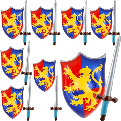 16 Pcs Inflatable Sword and Shield Knight Party Favors Set 8 Blow up Sword 8 Shield for Kids Birthday Cosplay Pirate Party Favors - color: Color Style 1
