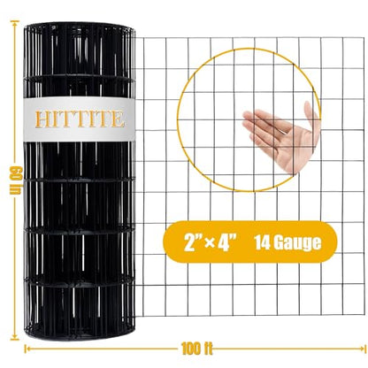 Black PVC Coated Welded Wire Fencing, 60in High x 100ft Long, 2 inch x 4 inch 14GA 2/3/4/5/6 Ft Tall Welded Wire Fence Rolls, Black Metal Garden Fence Wire Roll Garden Fencing for Yard - color: Black, size: 2"x4" 14GA 60" x 100'