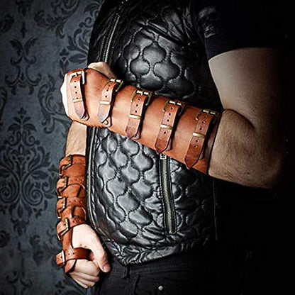 Syktkmx Gauntlet Wristband Medieval Vambrace Arm Cuff Armor Buckled Punk Gothic Faux Leather Costume Bracer - color: 2-brown, size: Large