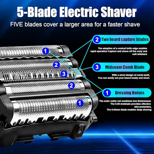 Shaver Replacement Blades and Foil Compatible with Panasonic ARC5 5-Heads - color: co-sx002