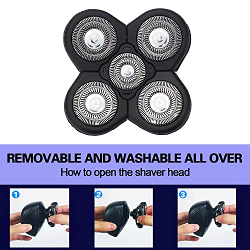 5 Blades Shaver Replacement Heads for Bald Men Easy to Clean Electric Shaver with Blade Cover - color: Black