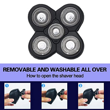 5 Blades Shaver Replacement Heads for Bald Men Easy to Clean Electric Shaver with Blade Cover - color: Black