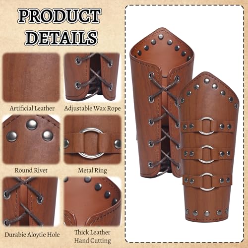 1 Pair Leather Arm Guards Medieval Accessories for Theme Activity - color: Brown-01
