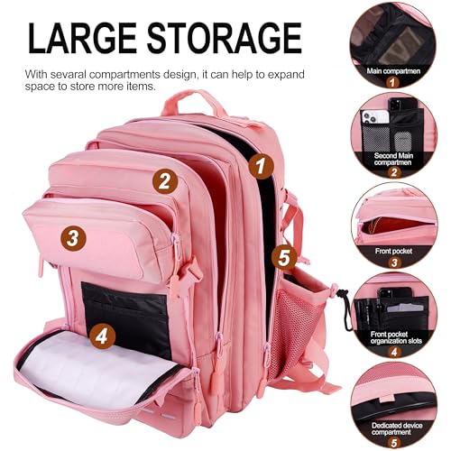LHI Tactical Military Backpack for Men 25L/45L Large Molle Army Assault Pack 3 Day Hiking Rucksack With Bottle Holder - color: Pink, size: 45L