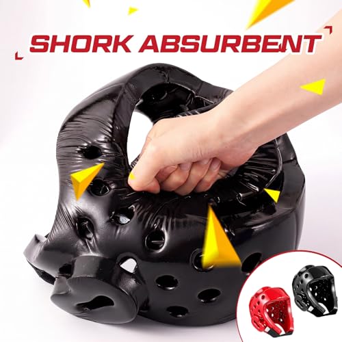 JellyArch 2 Pcs Taekwondo Karate Headgear MMA Martial Arts Helmet Soft Head Guard Protection Sparring Gear Helmet Boxing for Men Women Thai Kickboxing Grappling Muay Taekwondo - color: Red and Black, size: X-Large