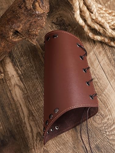 HAQUIL Mens Leather Arm Guards Viking Medieval Adjustable Leather Buckle Wrist Bracers for LARP Role Plays (1 piece)