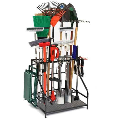 Garden Tool Organizer for Garage, Garden Tool Rack, Up to 58 Long Handled Tools, Yard Tool Holder for Garage, Shed, Outdoor, Tool Stand, Black (Garden Tool Rack) - size: Garden Tool Rack