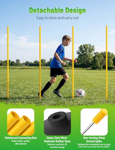 GHB Agility Poles 4 Pack 50" Sports Soccer Training Poles - size: B.Rubber Base+Spike