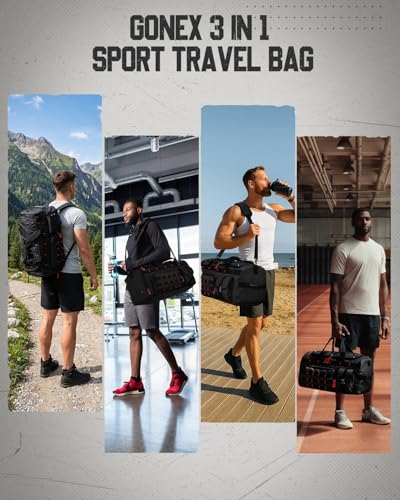 Gonex 45L 3-in-1 Duffel Bag for Gym & Travel - color: Black with Red Accents, size: 45L