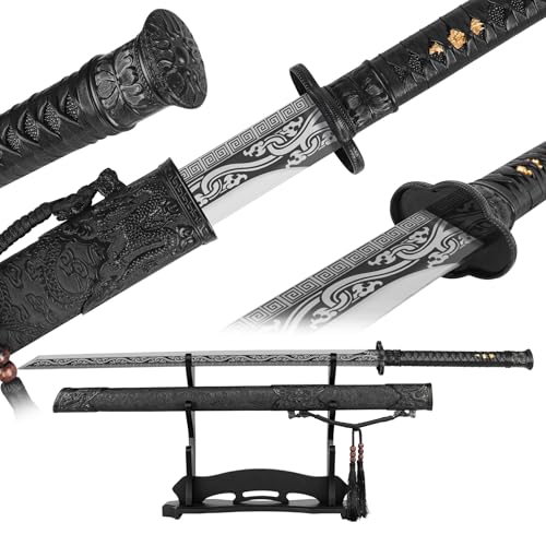 Japanese Samurai Sword, Iaido Katana Carbon Steel Blade Real Sword for Display Decoration and Gift - color: Black Tang Katana