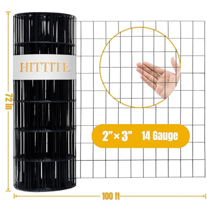 Black PVC Coated Welded Wire Fencing, 72in High x 100ft Long, 2 inch x 3 inch 16GA 2/3/4/5/6 Ft Tall Welded Wire Fence Rolls, Black Metal Garden Fence Wire Roll Garden Fencing for Yard - color: Black, size: 2"x3" 16GA 72" x 100'