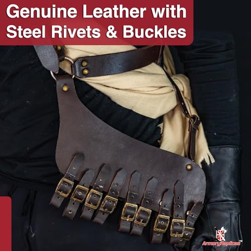 Armory Replicas Handcrafted Rigid Nature Right-Handed Leather Rapier Sword Frog Belt with Adjustable Fit - color: Brown