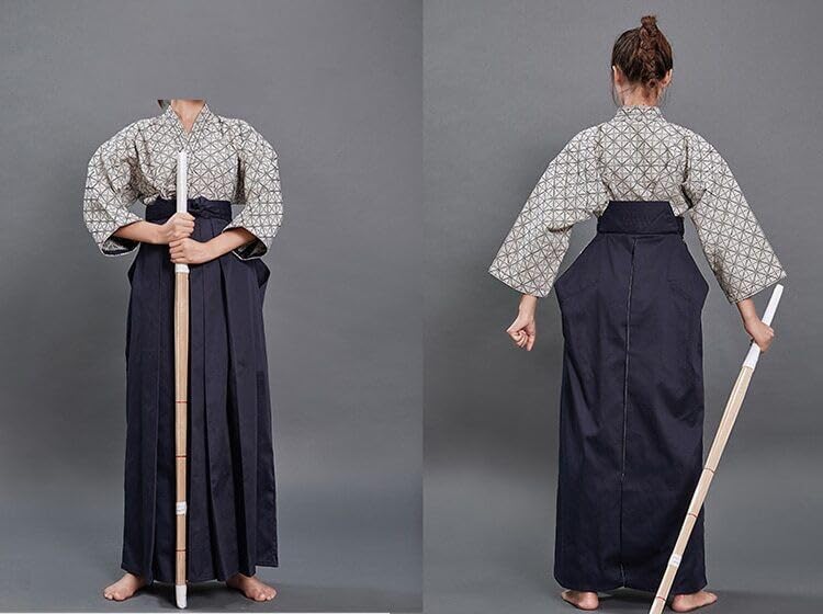 Hakama Kendo Gi Aikido Samurai Hakama Martial Arts Clothing Kimono Shirts Costumes Formal Kyudo Kimono 2pcs - color: Lattice-blue, size: 27