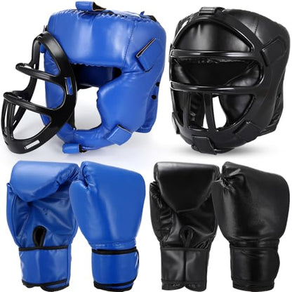 Arrowbash Set of 2 Boxing Headgear and Gloves for Adults 10oz Boxing Gloves Full Face Headgear Sparring Equipment for Martial Arts Muay Kickboxing Taekwondo Karate Training