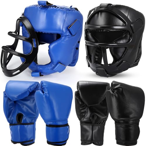 Arrowbash Set of 2 Boxing Headgear and Gloves for Adults 10oz Boxing Gloves Full Face Headgear Sparring Equipment for Martial Arts Muay Kickboxing Taekwondo Karate Training