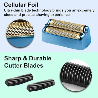 FXONE Shaver Replacement Foil and Cutter Compatible with BaBylissPRO FXONE Double Foil Stick Shaver,FX79RF2G Hypoallergenic Extra-close Shaver Replacement Head (Blue/2 Packs)