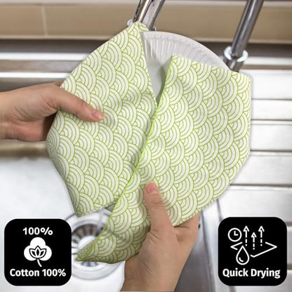 Japanese Tenugui Towel, 34.64"L x 12.99"W, Seigaiha, Green on White - color: Seigaiha (Vermillion on Green)
