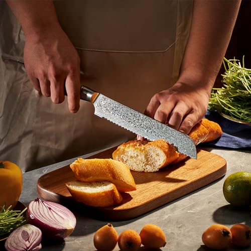 SENKEN 16-Piece Damascus Knife block Set - The Dynasty Collection - Japanese VG10 Damascus Steel with Natural Sycamore Wood Handles, Steak Knives, Scissors, & Sharpening Rod (16-Piece Knife Block Set) - size: 16-Piece Knife Block Set