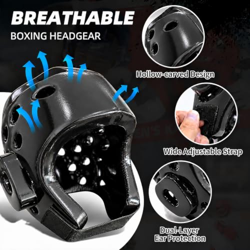 8 Piece Martial Arts Sparring Gear Set, Headgear, Gloves & Foot Pads - color: Black, size: X-Large