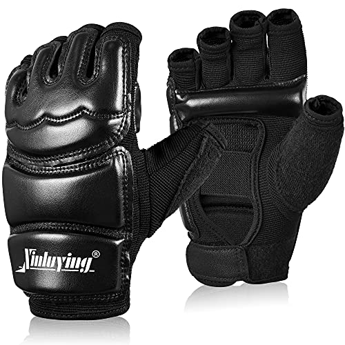 Xinluying MMA Gloves, 8mm EVA Padding, Adjustable Wrist Strap, Women & Kids - color: Black, size: X-Small