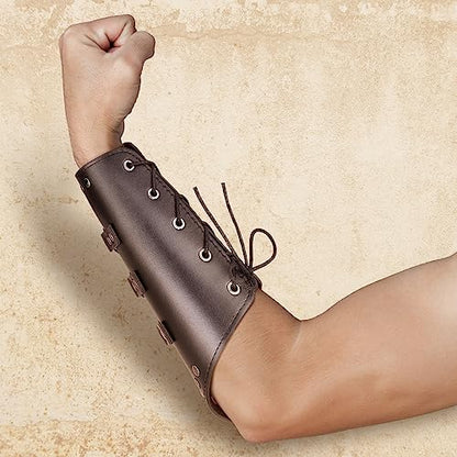 Patelai 1 Pair Faux Leather Arm Bracers - color: Brown, size: Medium, style: Rock Style