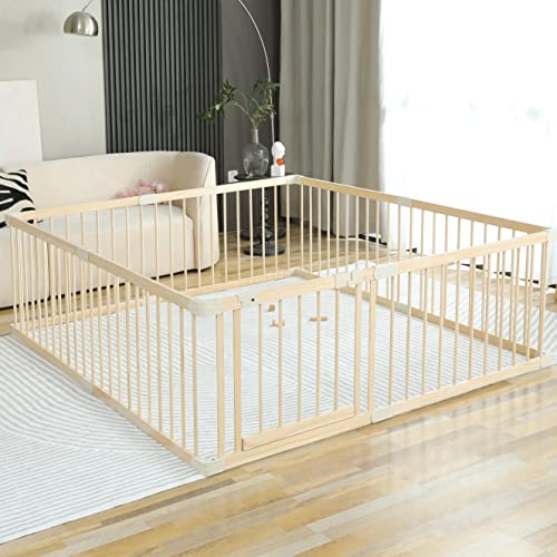 Baby Playpen Play Fence Gate Play Pen Wood Large,Playpens for Babies and Toddlers Kids Indoor,Baby Play Yards Gym - size: 160x180x61 cm
