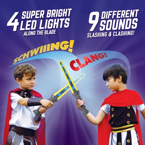 Geospace 18” Gladiator Geosword - 2 Pack LED Light Saber Toy Swords for Kids & Adults, Motion Activated Lights & Sounds, Star Wars Lightsabers, Safe Indoor/Outdoor Lightsaber Play