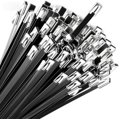Black Metal Zip Ties, 100pcs 12"(300mm) Stainless Steel Zip Ties - color: 100 Pcs