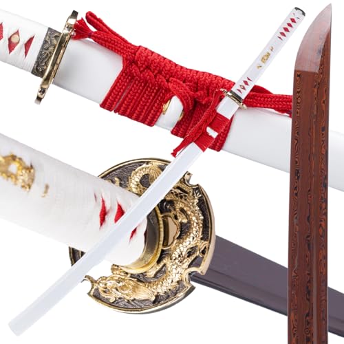 Handmade Sharp Katana, Traditional Clay Tempered 1060/9260/T10 Steel, Full Tang Real Katana Sword, Authentic Japanese Craft Samurai Sword - color: Dragon Red