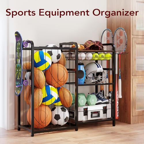 Homsorout Garage Sports Equipment Organizer, Ball Storage for Gear and Toys, Large Capacity, Sports Organizer for Garage with Hooks and Baskets