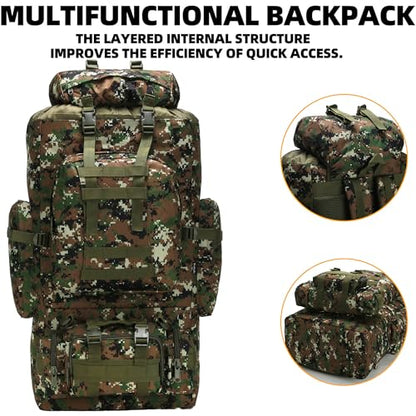 King'sGuard 100L Camping Hiking Backpack Molle Rucksack Military Camping Backpacking Daypack - color: Woodland Camo