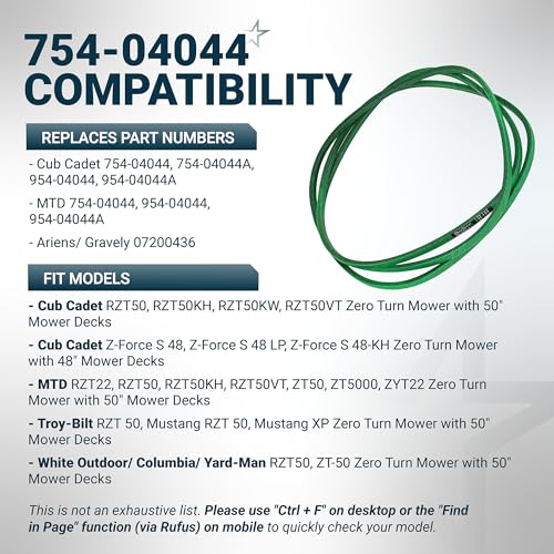 [Upgraded Grip120] BlueStars 754-04044 Deck Belt MTD 954-04044A 1/2" x 134" - size: 754-04044, style: Grip120