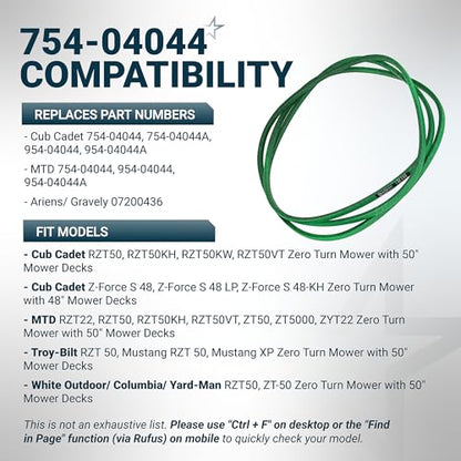 [Upgraded Grip120] BlueStars 754-04044 Deck Belt MTD 954-04044A 1/2" x 134" - size: 754-04044, style: Grip120